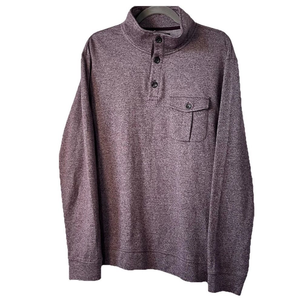 Banana Republic Men’s Long Sleeve Mock Neck Cotton Buttons Marled Maroon Large